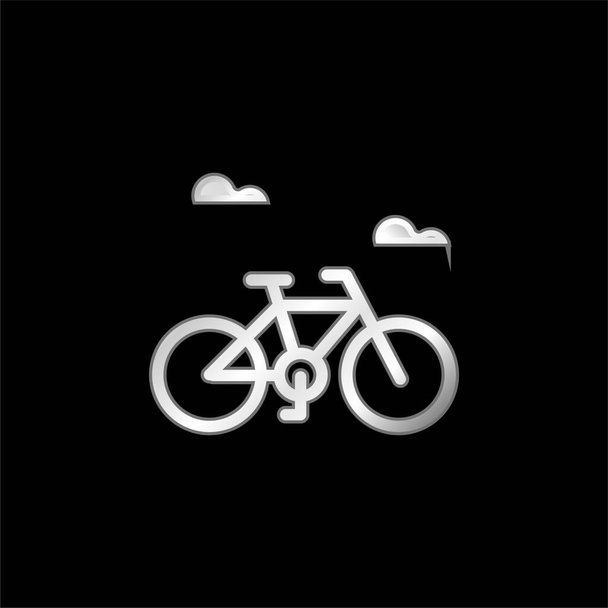 自転車銀メッキ金属アイコン - ベクター画像