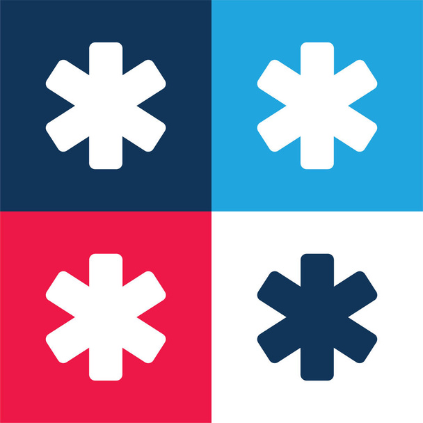 Asterisk modrá a červená čtyři barvy minimální ikona nastavena - Vektor, obrázek