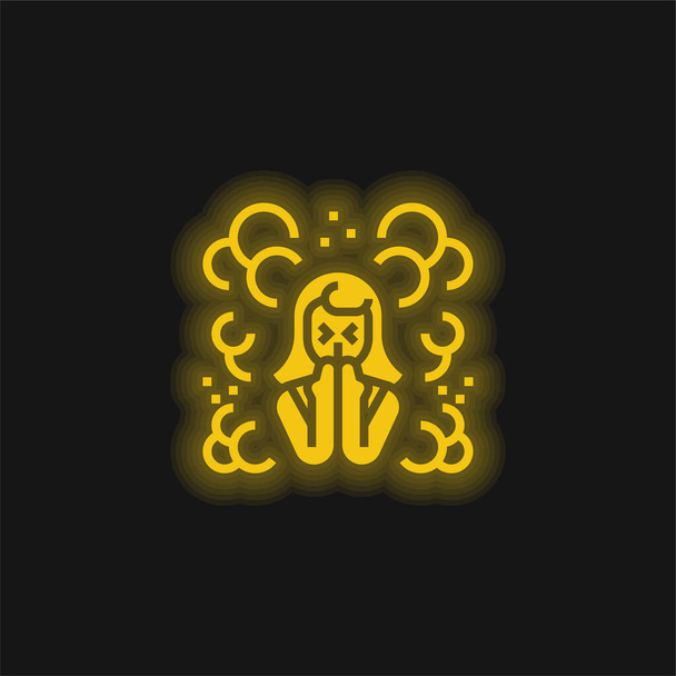 Levegőszennyezés sárga izzó neon ikon - Vektor, kép