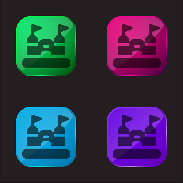 Château plein d'entrain icône bouton en verre quatre couleurs - Vecteur, image