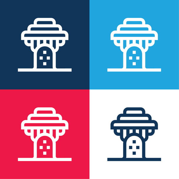 Baobab modrá a červená čtyři barvy minimální ikona nastavena - Vektor, obrázek