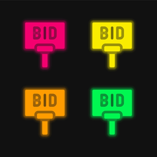 Négy színű világító neon vektor ikon licitálása - Vektor, kép