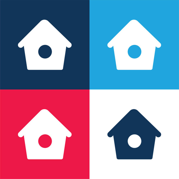 Bird Home With Small Hole blue and red four color minimal icon set - Vector, Image