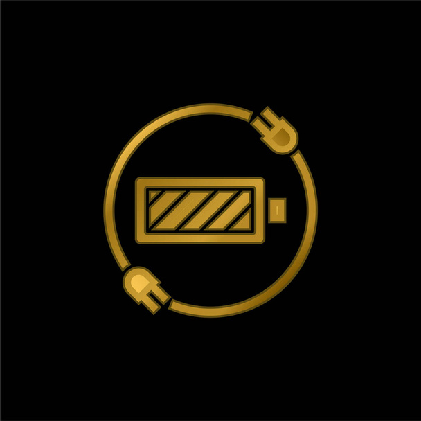 Akkumulátor állapota aranyozott fémbevonatú ikon vagy logó vektor - Vektor, kép