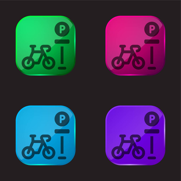 Parking dla rowerów ikona czterech kolorów szklany przycisk - Wektor, obraz