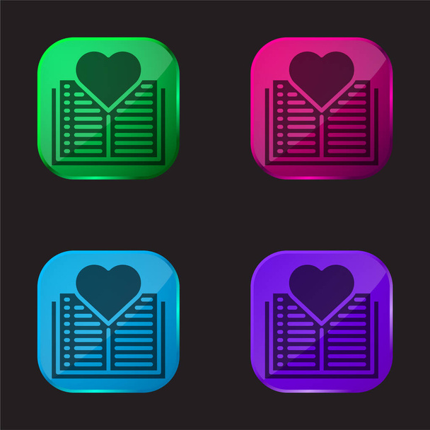 Könyv négy színű üveg gomb ikon - Vektor, kép