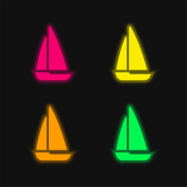 Black Sailing Boat vier Farben leuchtenden Neon-Vektor-Symbol - Vektor, Bild