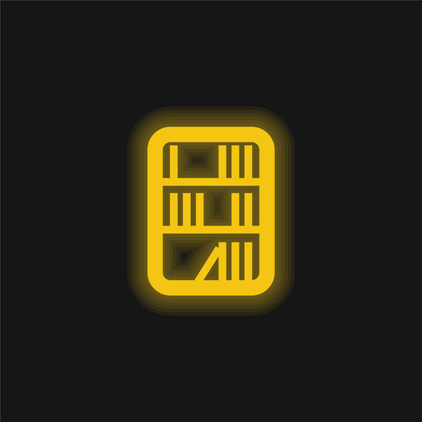 Bücher in einer Bibliothek gelb leuchtendes Neon-Symbol - Vektor, Bild