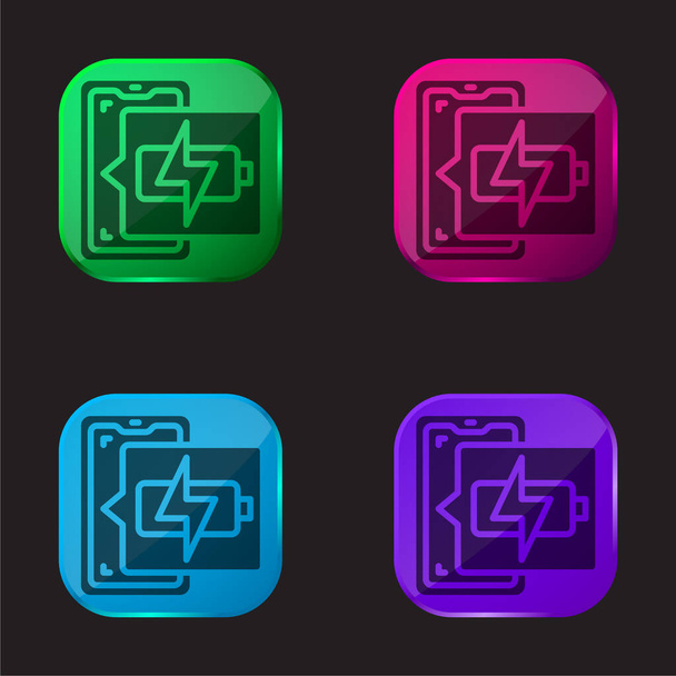 Batterij Opladen van vier kleuren glazen knop pictogram - Vector, afbeelding