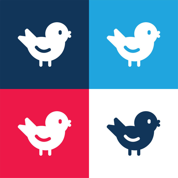 Ptačí modrá a červená čtyři barvy minimální ikona nastavena - Vektor, obrázek
