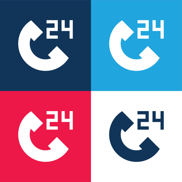 24h modrá a červená čtyři barvy minimální ikona nastavena - Vektor, obrázek