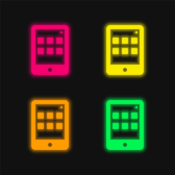 App čtyři barvy zářící neonový vektor ikona - Vektor, obrázek