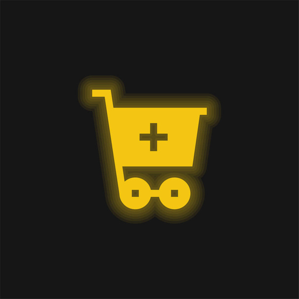 Přidat do košíku žlutě zářící ikonu neonu - Vektor, obrázek