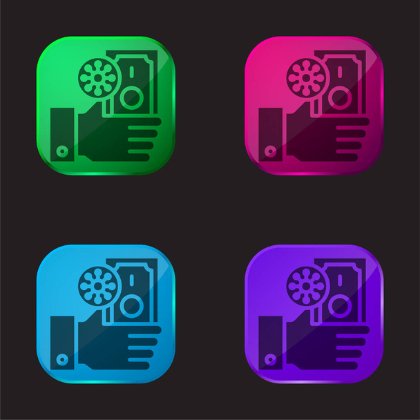 Τραπεζογραμμάτια τέσσερα χρώμα γυαλί εικονίδιο κουμπί - Διάνυσμα, εικόνα