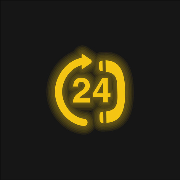 24 Hour Calling Service Center yellow glowing neon icon - Vector, Image