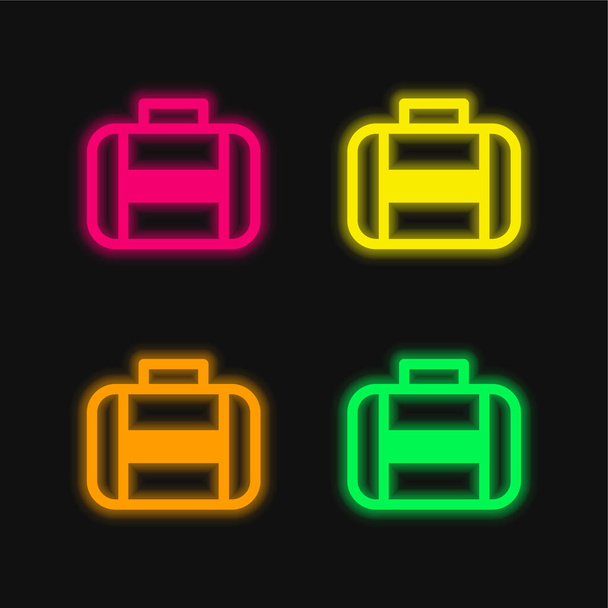 Großer Koffer vier Farben leuchtenden Neon-Vektor-Symbol - Vektor, Bild