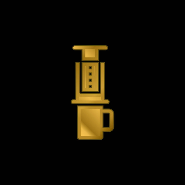 Аеропрес золотий металевий значок або вектор логотипу
 - Вектор, зображення
