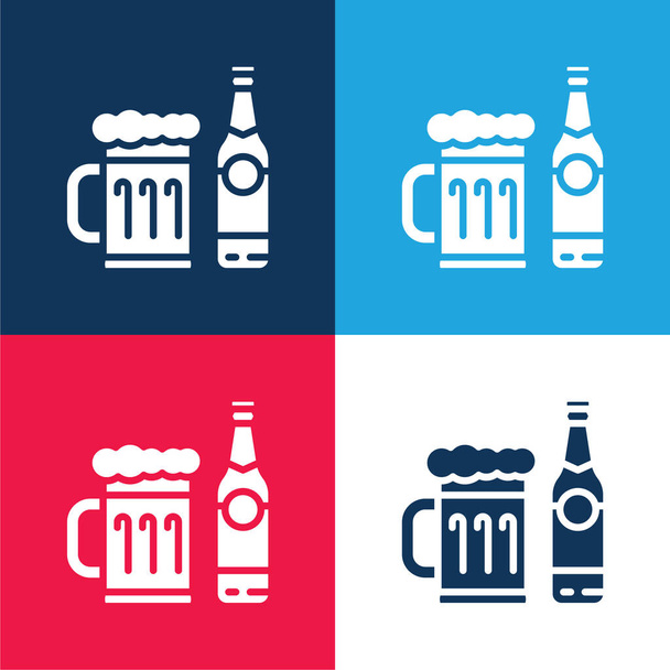 ビール青と赤の4色の最小アイコンセット - ベクター画像