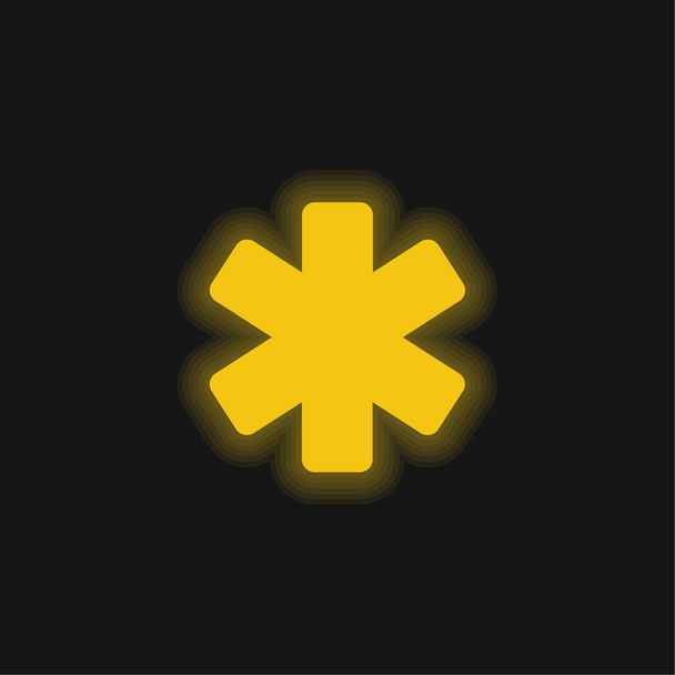 Asterisk yellow glowing neon icon - Vector, Image