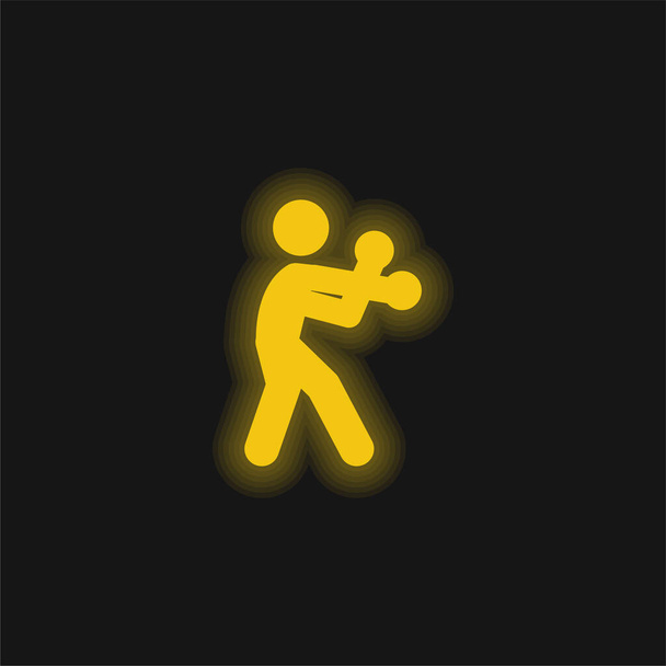 Nyrkkeily Siluetti keltainen hehkuva neon kuvake - Vektori, kuva