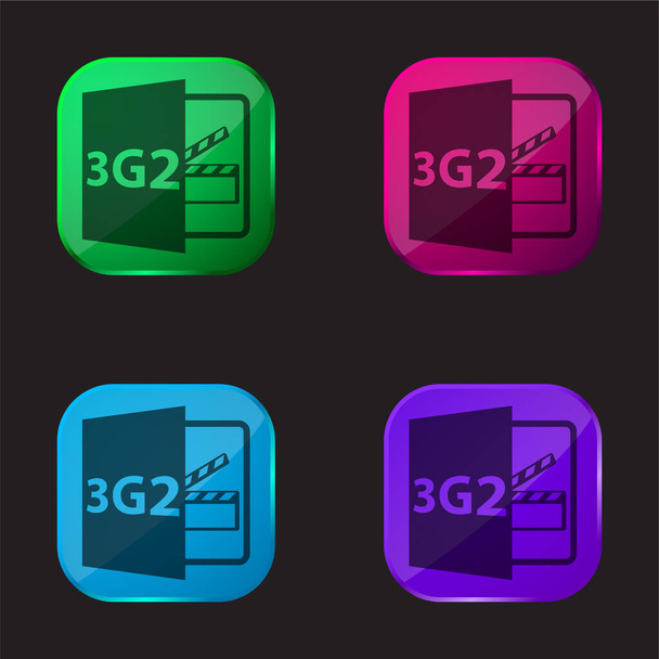 3G2 Open File Format four color glass button icon - Vector, Image