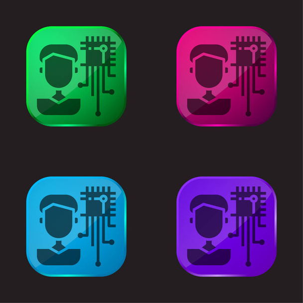 Искусственный интеллект четырехцветная кнопка стекла - Вектор,изображение