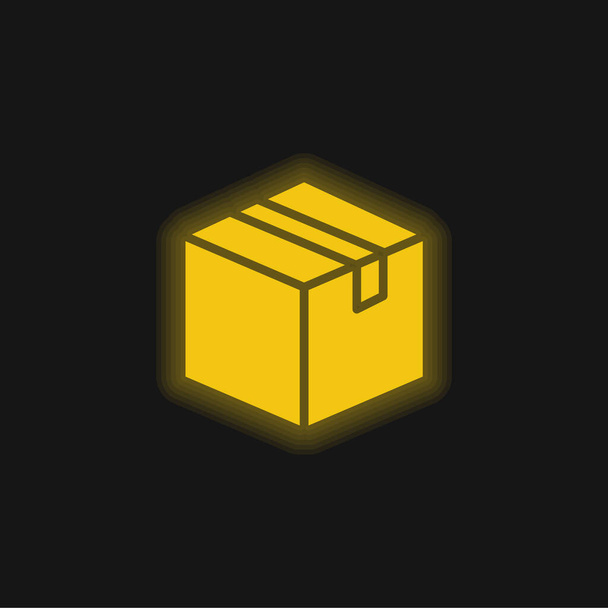Box geel gloeiende neon pictogram - Vector, afbeelding