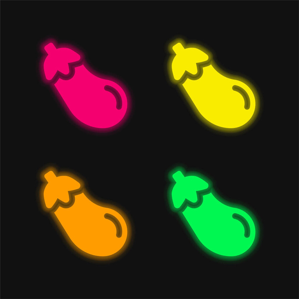 Grande melanzana quattro colori incandescente icona vettoriale al neon - Vettoriali, immagini
