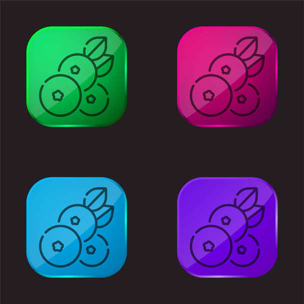 Blueberry τέσσερις εικονίδιο κουμπί γυαλί χρώμα - Διάνυσμα, εικόνα
