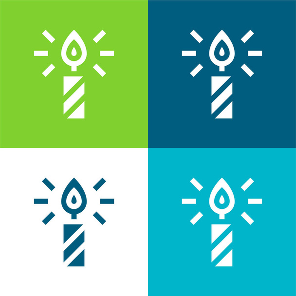 Születésnap gyertya Lakás négy szín minimális ikon készlet - Vektor, kép