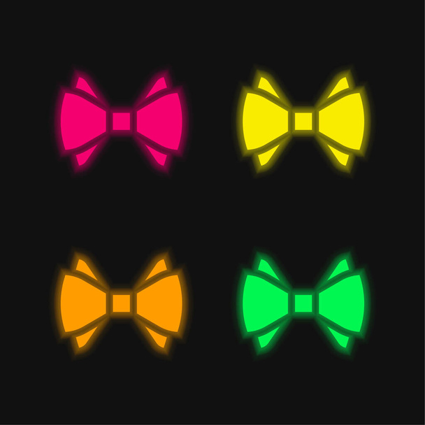 Noeud papillon quatre couleur brillant icône vectorielle néon - Vecteur, image