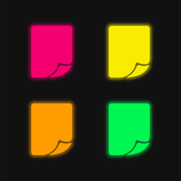 Blank Page Folded Corner four color glowing neon vector icon - Vector, Image