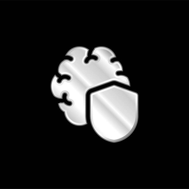 Mozková stříbrná metalická ikona - Vektor, obrázek