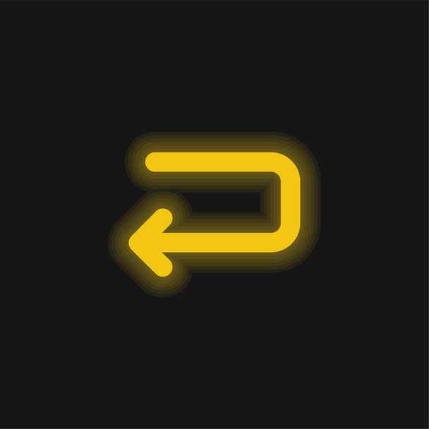 Terug linker pijl van terugkeer Hoek geel gloeiende neon pictogram - Vector, afbeelding