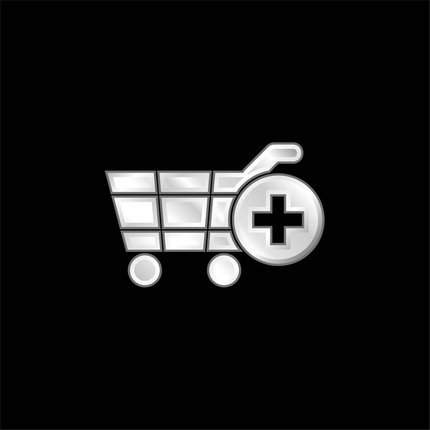 Add To Shopping Cart E Commerce Symbol silver plated metallic icon - Vector, Image