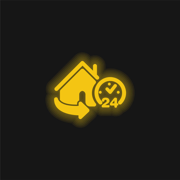 24 Hours Home Service yellow glowing neon icon - Vector, Image