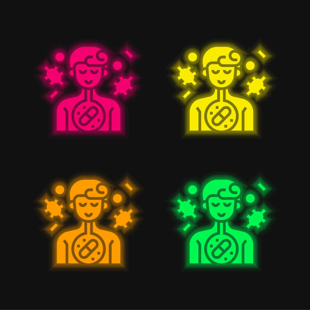 Antibiótico quatro cores brilhante ícone vetor de néon - Vetor, Imagem