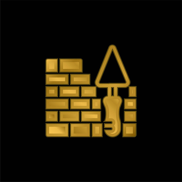 Brick Wall vergulde metalen icoon of logo vector - Vector, afbeelding