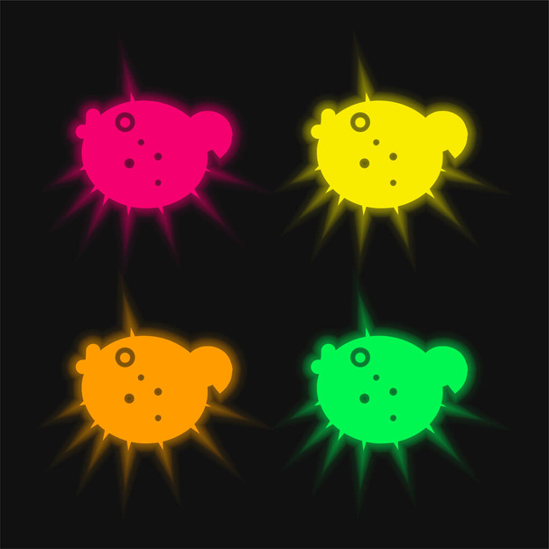 Blowfish four color glowing neon vector icon - Vector, Image