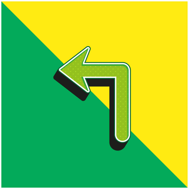 Flecha de gran tamaño girando a la izquierda verde y amarillo moderno vector 3d icono logo - Vector, Imagen