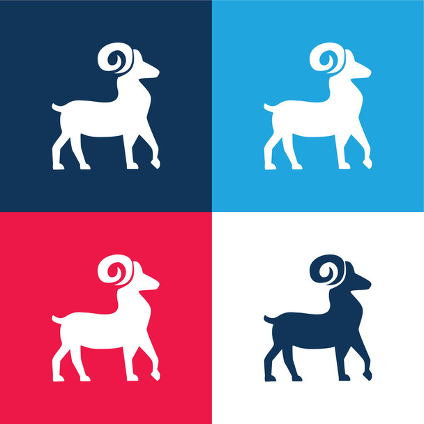 Κριός Σύμβολο μπλε και κόκκινο τεσσάρων χρωμάτων ελάχιστο σύνολο εικονιδίων - Διάνυσμα, εικόνα