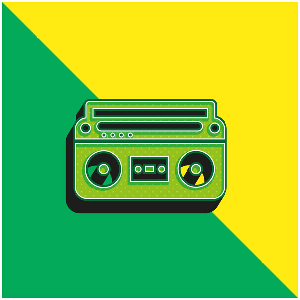 Boom Box con controlli e impostazioni Logo icona vettoriale 3d moderna verde e gialla - Vettoriali, immagini