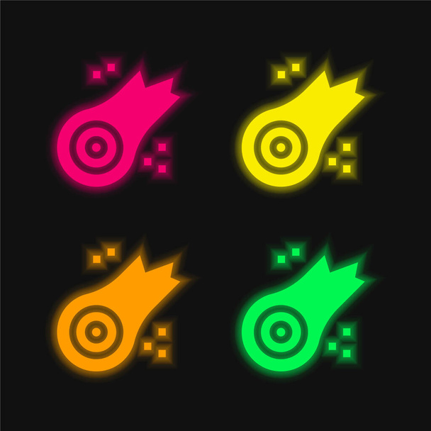 Aszteroid négy színű izzó neon vektor ikon - Vektor, kép