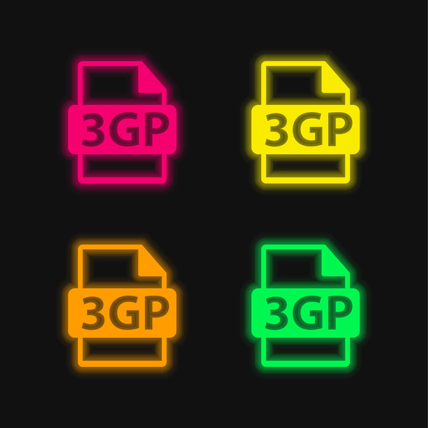 3GPファイル形式4色の輝くネオンベクトルアイコン - ベクター画像