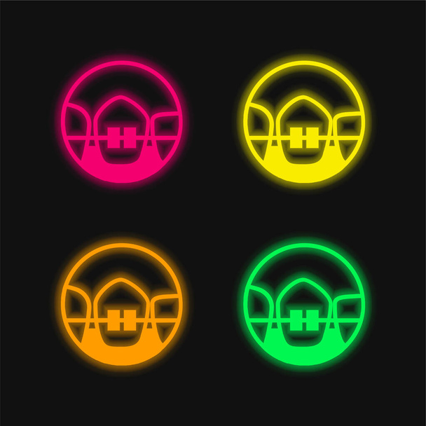 4色の輝くネオンベクトルアイコンをブレース - ベクター画像