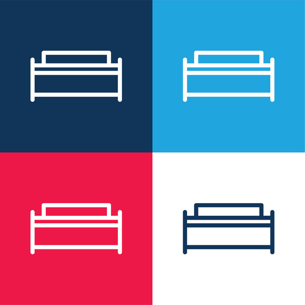 Μεγάλο κρεβάτι μπλε και κόκκινο τεσσάρων χρωμάτων ελάχιστο σύνολο εικονιδίων - Διάνυσμα, εικόνα