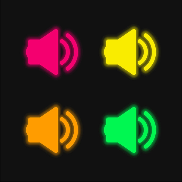 Duży głośnik z dwoma Soundwaves cztery kolory świecące neon wektor ikona - Wektor, obraz