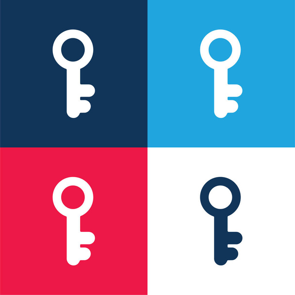 Antik kulcs kék és piros négy szín minimális ikon készlet - Vektor, kép