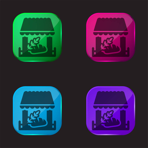 Bakery Store four color glass button icon - Vector, Image