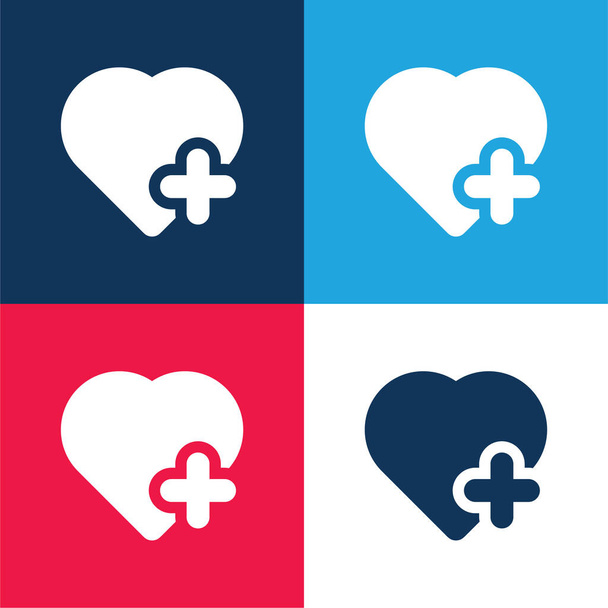 Add To Favourites blue and red four color minimal icon set - Vector, Image